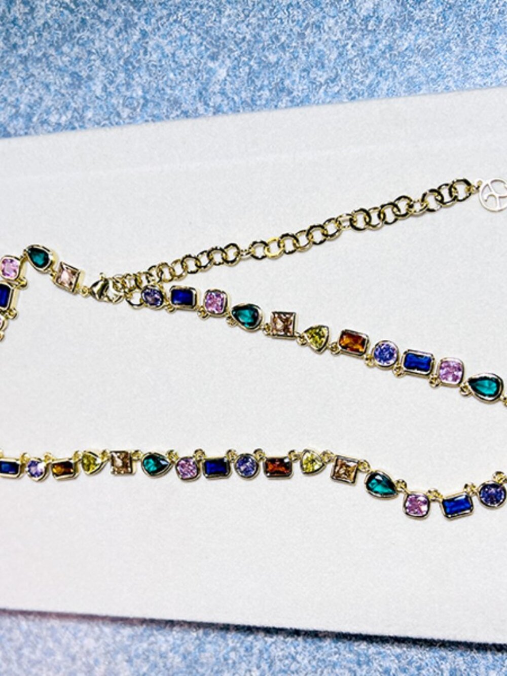 Gold-filled Necklace of Multicolored, Geometric, Bezel-Set Crystals - NWOT